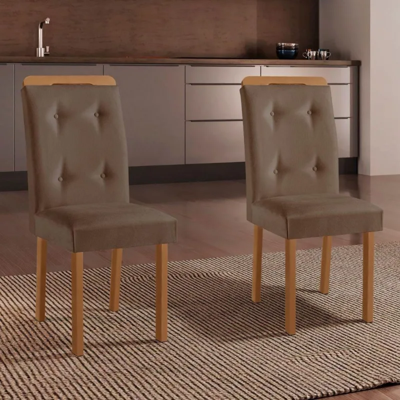 Conjunto 2 Cadeiras Celine MDF Estofadas em Veludo Capuccino Naturalle Moderna - Moderna