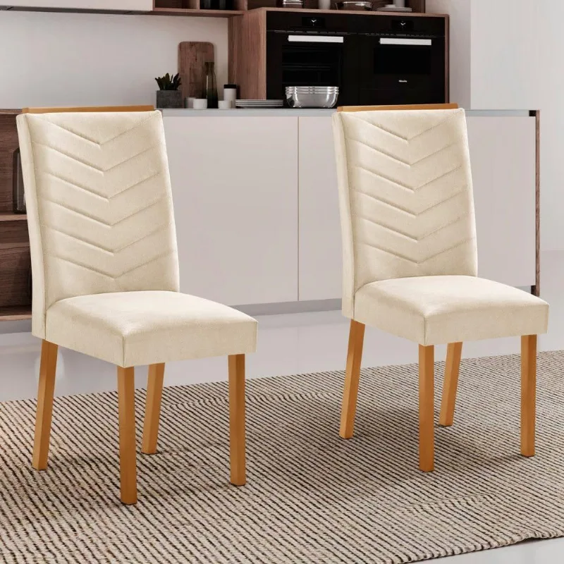 Conjunto 2 Cadeiras Sicília MDF Estofadas em Veludo Creme Naturale Moderna - Moderna