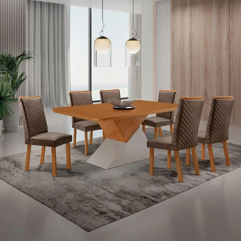 Mesa de Jantar Aster 6 Lugares Retangular MDF 180CM Marrom Moderna - Moderna