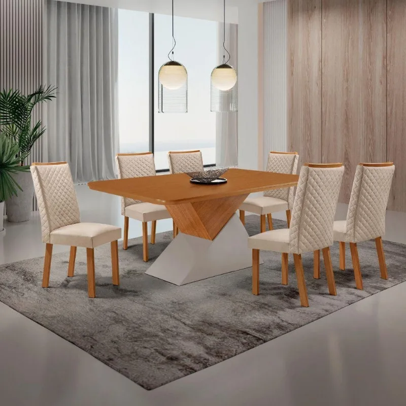 Mesa de Jantar Aster 6 Lugares Retangular MDF 180CM Creme Moderna - Moderna