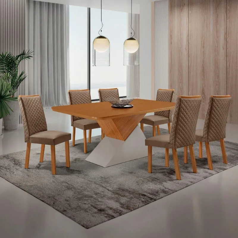 Mesa de Jantar Aster 6 Lugares Retangular MDF 180cm Off White Moderna