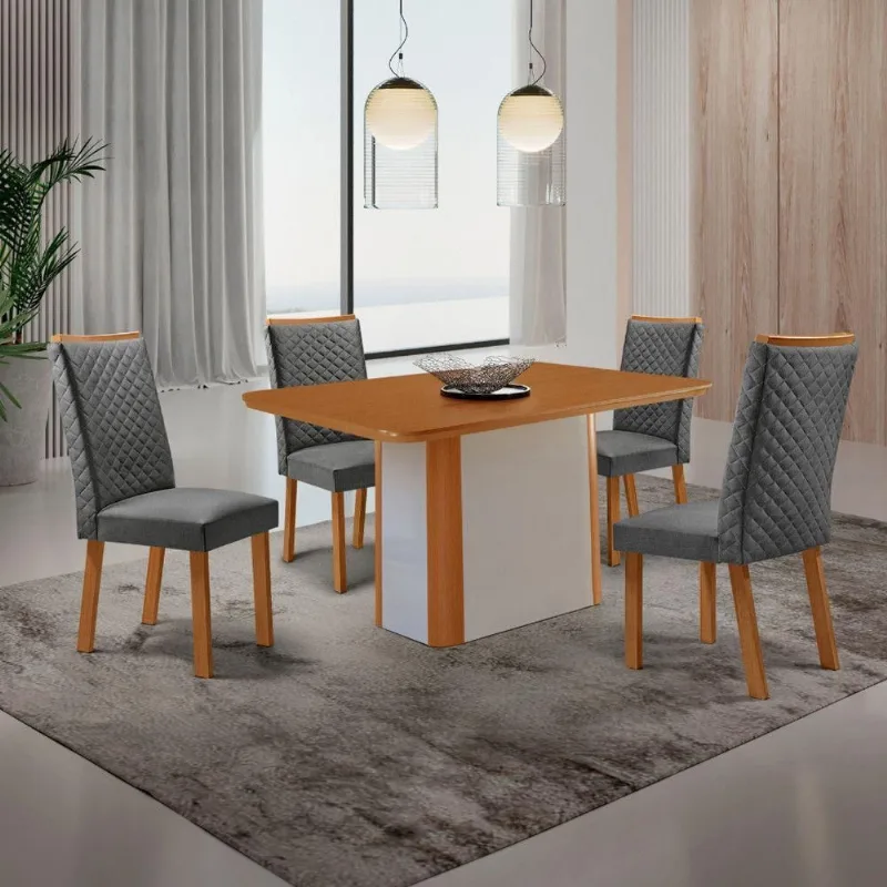 Conjunto Jantar Isadora 4 Lugares MDF Cadeiras Lira Linho Grafite 120CM Moderna - Moderna