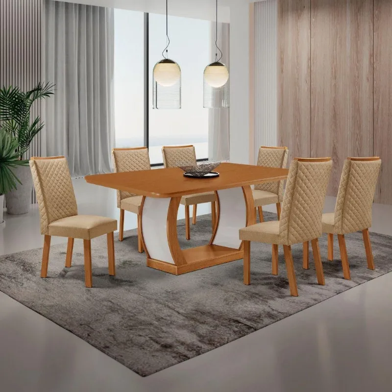 Mesa de Jantar Milena 6 Lugares Retangular MDF 180CM Amadeirado Moderna