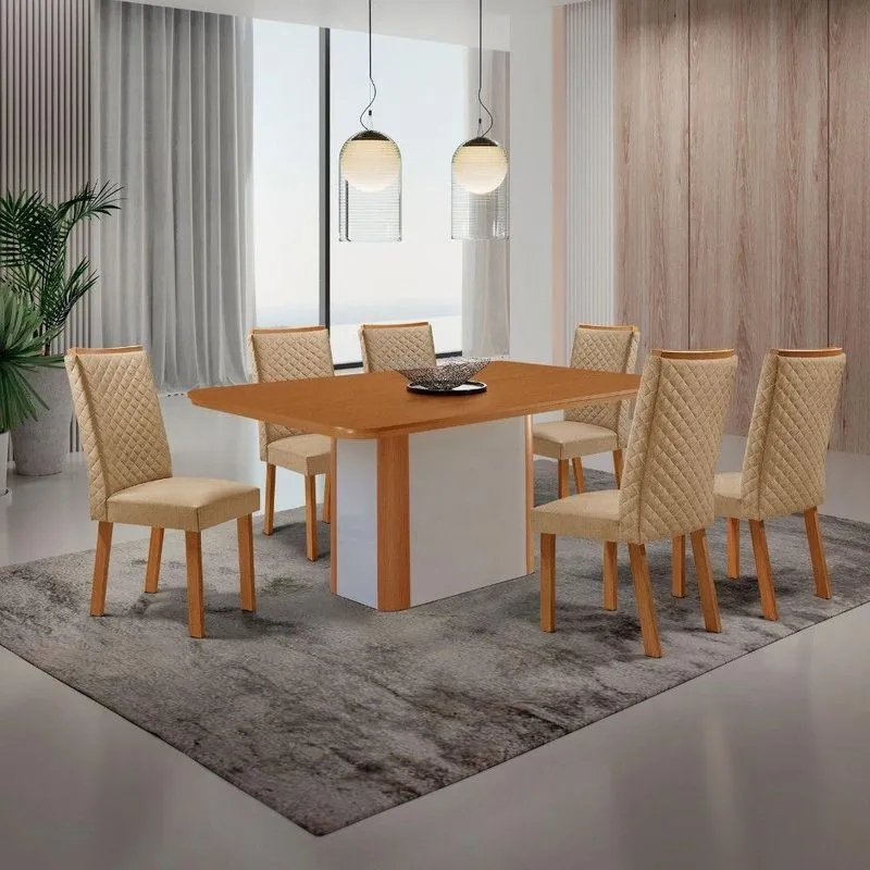 Mesa de Jantar Isadora 6 Lugares Retangular MDF 180CM Off White Moderna