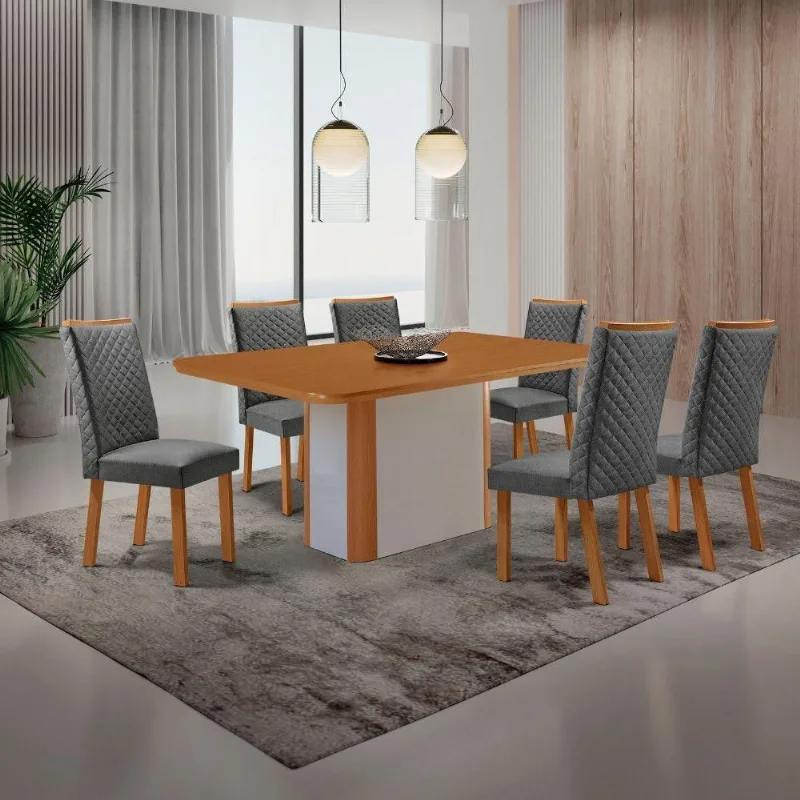 Mesa de Jantar Isadora 6 Lugares Retangular MDF 180CM Grafite Moderna - Moderna
