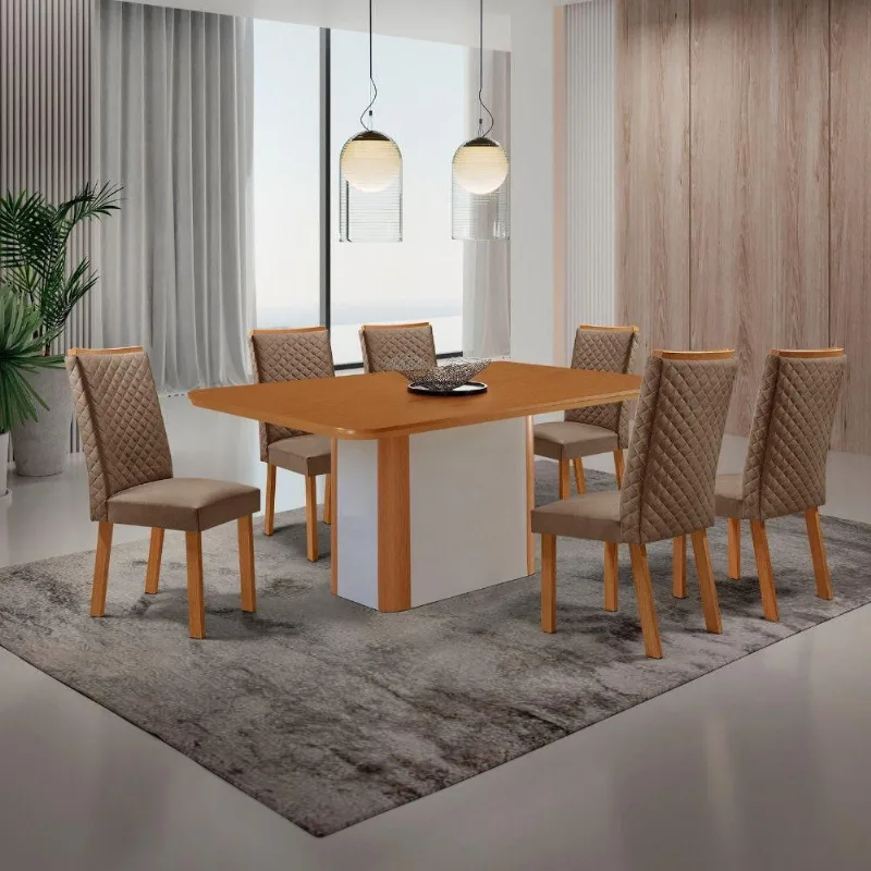 Mesa de Jantar Isadora 6 Lugares Retangular MDF 180cm Creme Moderna