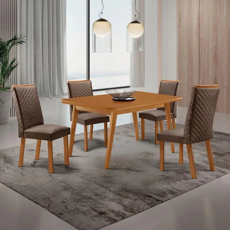 Mesa Copper com 4 Cadeiras Lira Retangular MDF 120cm Marrom Moderna - Moderna