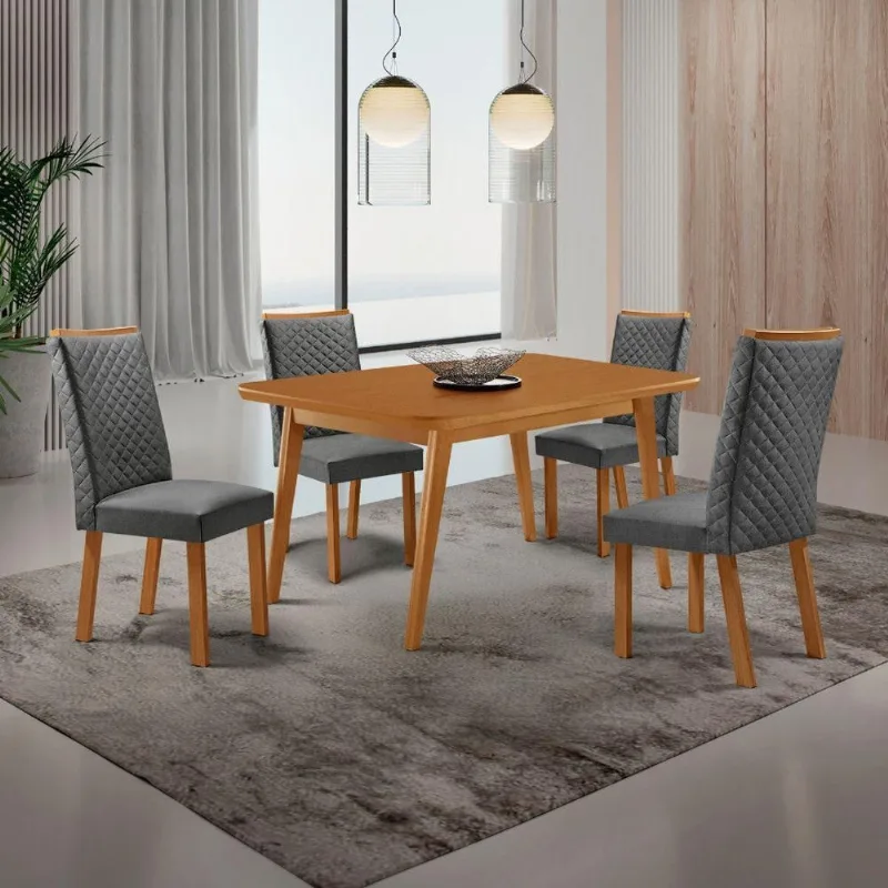 Mesa Copper com 4 Cadeiras Lira Retangular MDF 120cm Grafite Moderna - Moderna