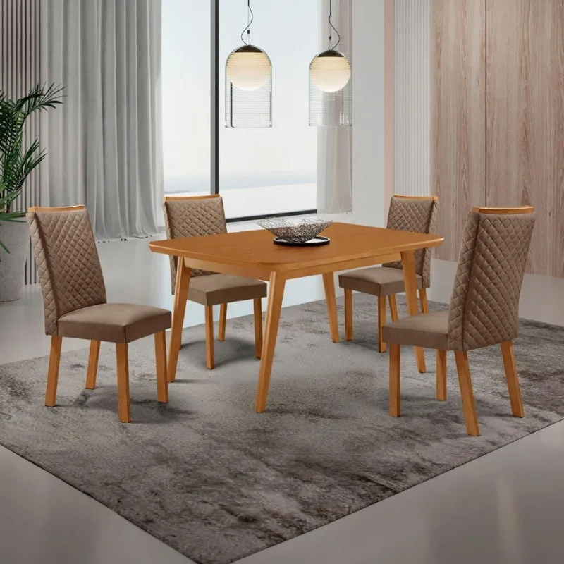 Mesa Copper com 4 Cadeiras Lira Retangular MDF 120cm Caramelo Moderna - Moderna