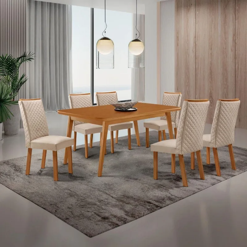 Mesa de Jantar Copper 6 Lugares Retangular MDF 180CM Creme Moderna