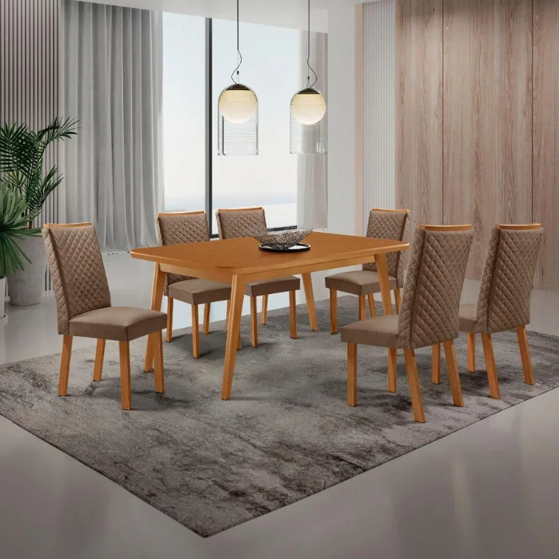 Mesa de Jantar Copper 6 Lugares Retangular MDF 180cm Bege Moderna - Moderna