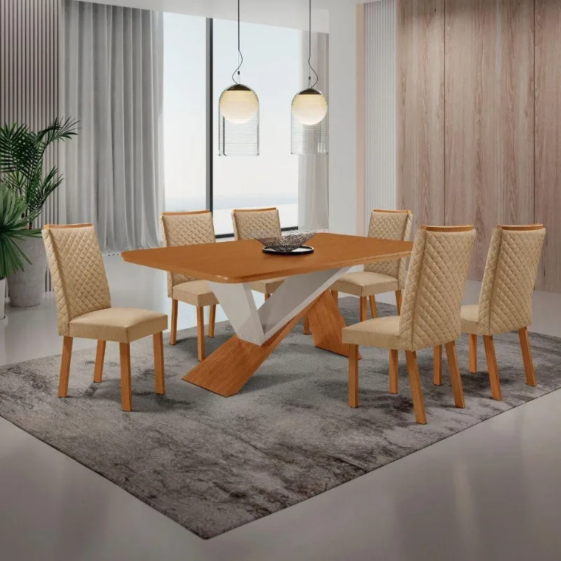 Mesa de Jantar Yasmin 6 Lugares Retangular MDF 180CM Off White Moderna - Moderna