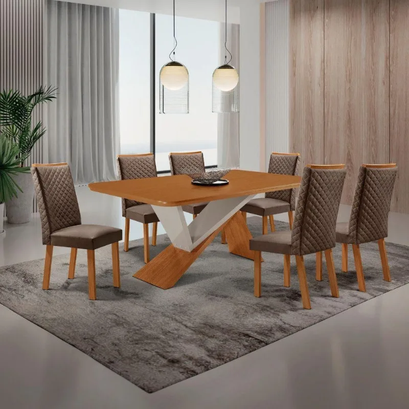 Mesa de Jantar Yasmin 6 Lugares Retangular MDF 180cm Marrom Moderna