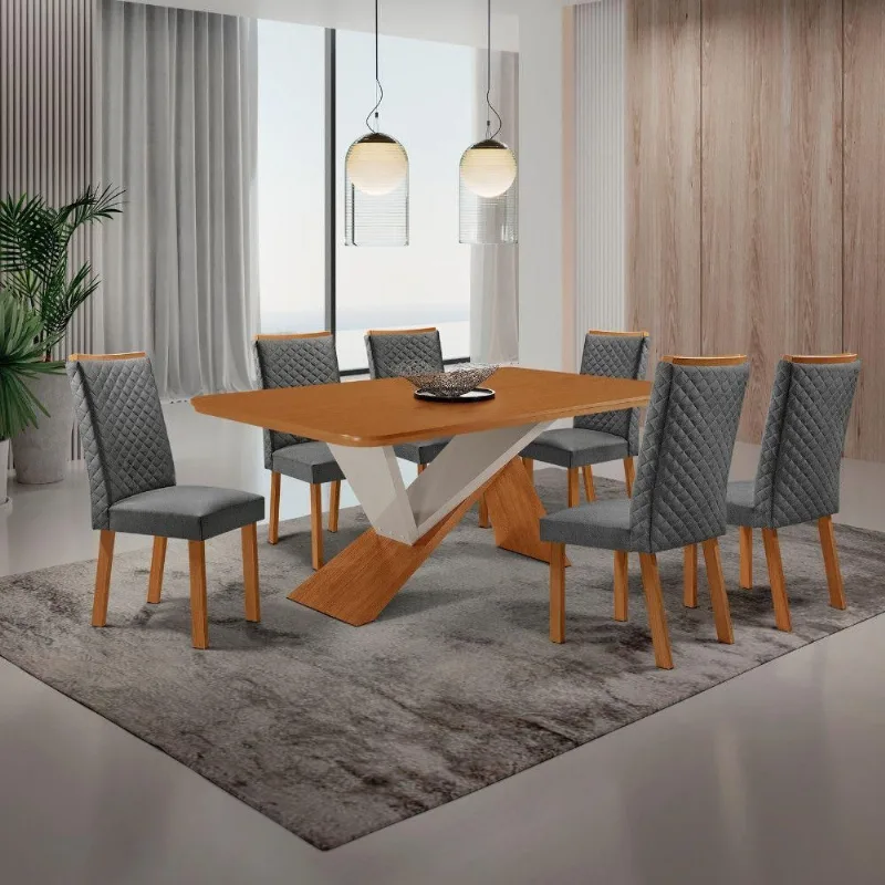 Mesa de Jantar Yasmin 6 Lugares Retangular MDF 180CM Grafite Moderna