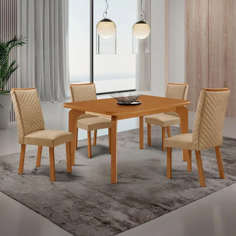Conjunto Jantar Liz 4 Lugares MDF Canto Copo Cadeiras Lira Amadeirado Moderna - Moderna