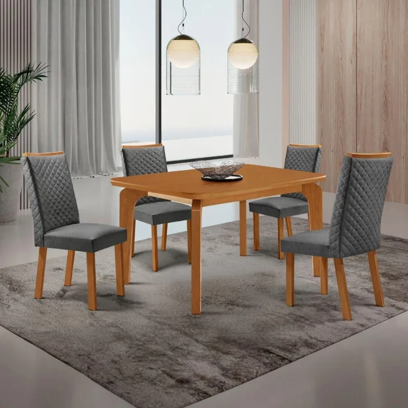 Mesa Liz 4 Lugares Retangular MDF 120CM com Cadeiras Lira Grafite Moderna - Moderna