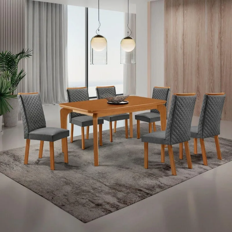 Mesa de Jantar Liz 6 Lugares Retangular MDF 180CM Grafite Moderna - Moderna