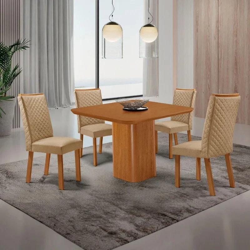 Mesa de Jantar Eloise 4 Lugares Quadrada MDF 90CM Amadeirado Moderna