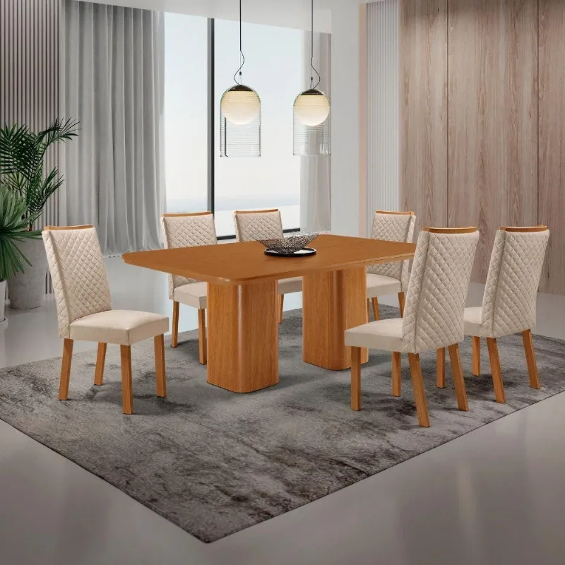 Mesa de Jantar Eloise Lira 6 Lugares Retangular MDF 180CM Creme Moderna