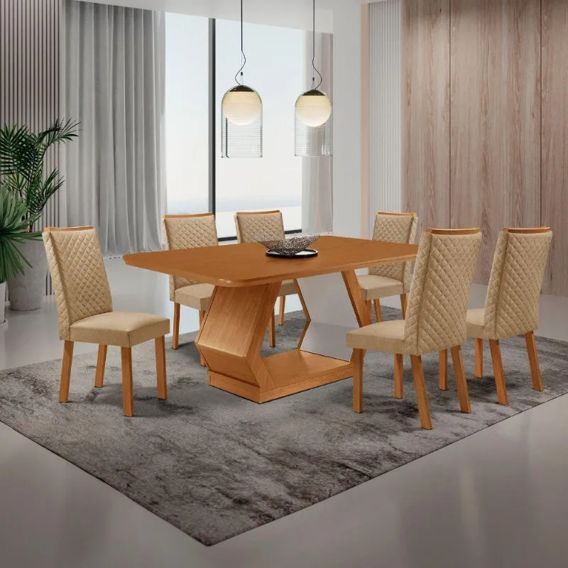 Conjunto Jantar Alvorada Lira 6 Lugares MDF Off White 180CM Moderna - Moderna