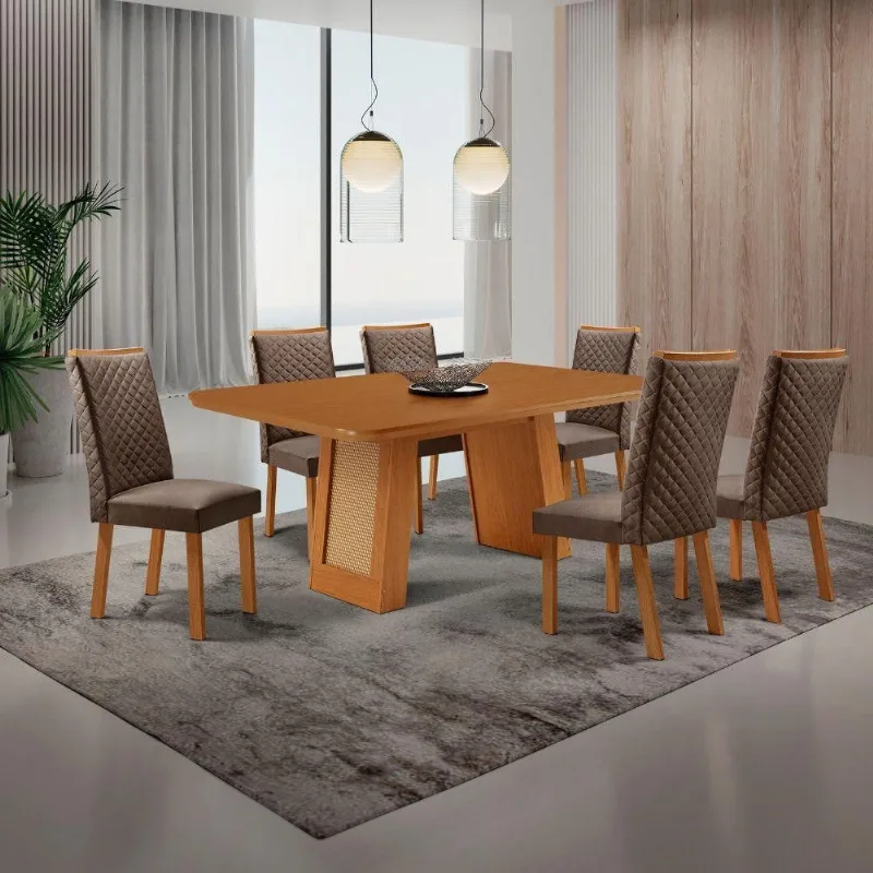 Conjunto Mesa e Cadeiras Carolina Lira 6 Lugares MDF 180CM Marrom Moderna - Moderna