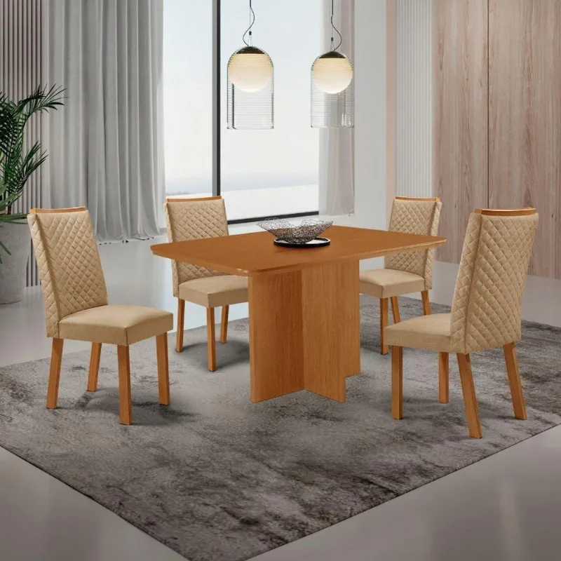 Conjunto Jantar Olimpia 4 Lugares MDF Cadeiras Lira Amadeirado 120CM Moderna - Moderna