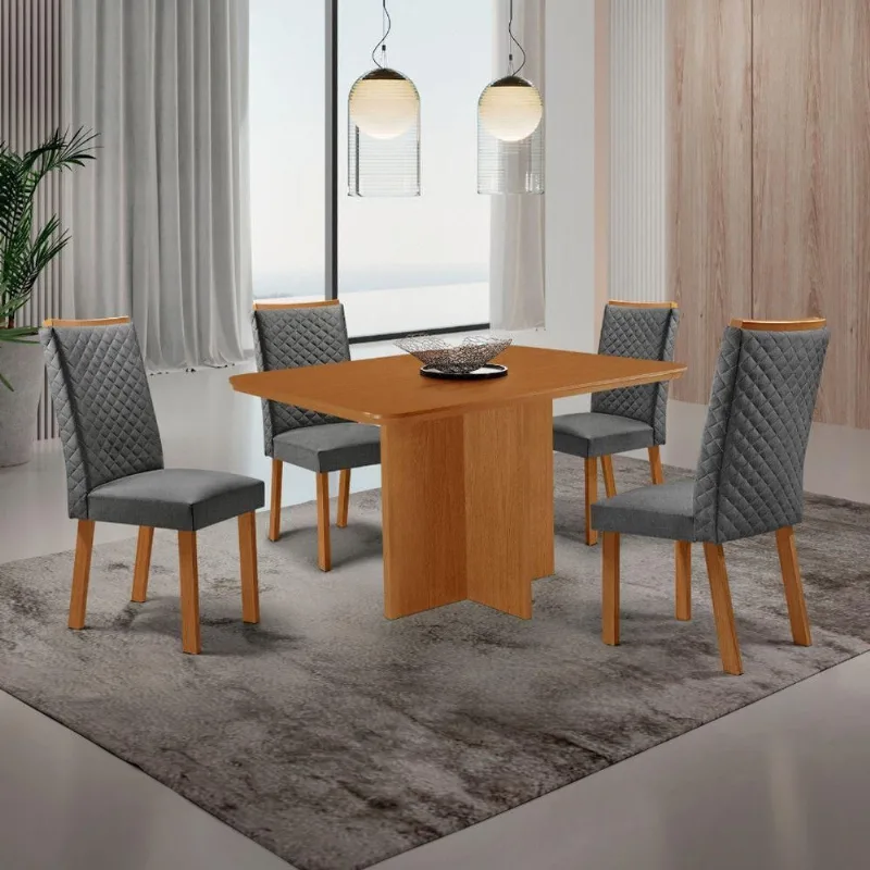 Conjunto Jantar Olimpia 4 Lugares MDF Cadeiras Lira Linho Grafite 120CM Moderna - Moderna