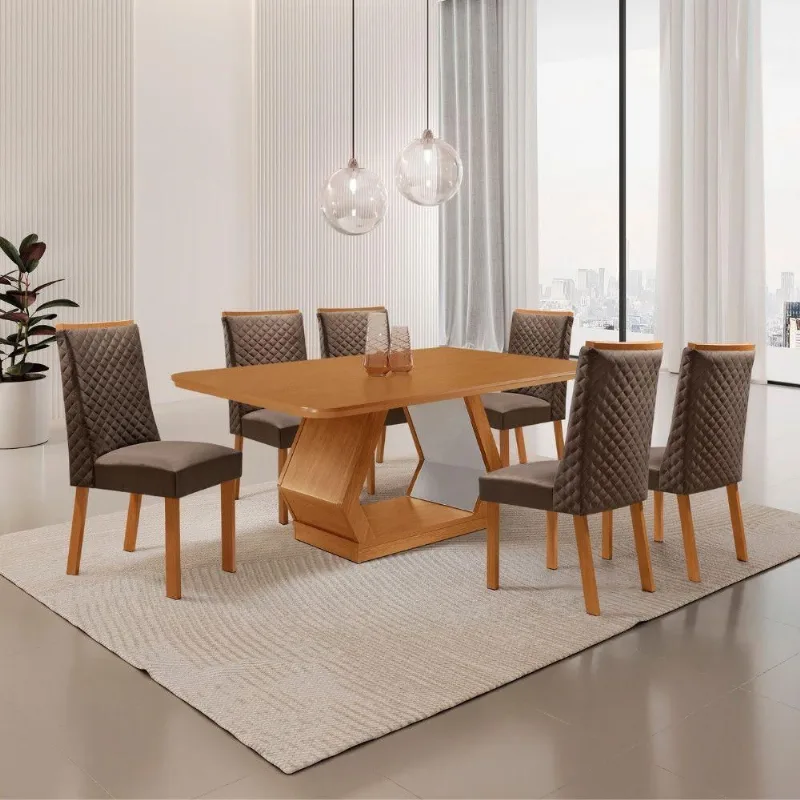 Mesa de Jantar Alvorada 6 Lugares Retangular MDF 180CM Marrom Moderna - Moderna