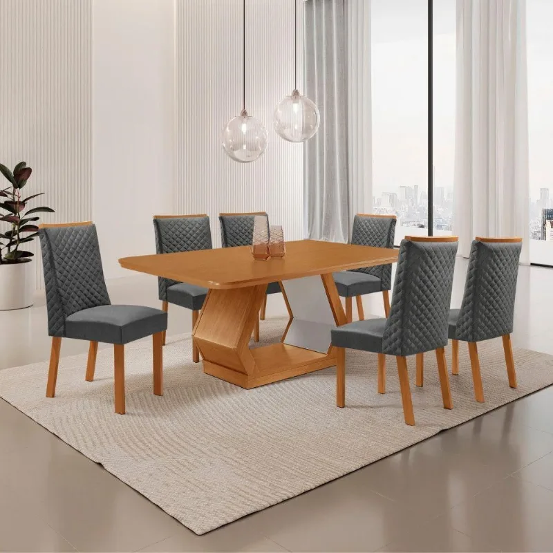 Mesa de Jantar Alvorada 6 Lugares Retangular MDF 180CM Grafite Moderna - Moderna