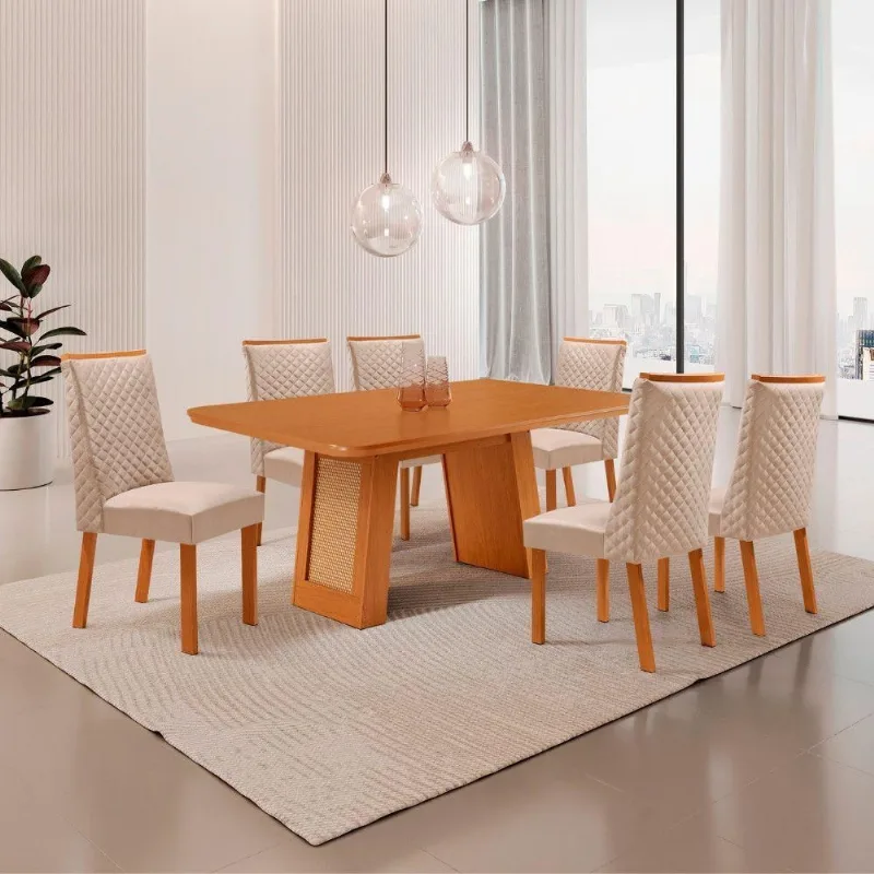 Mesa de Jantar Carolina 6 Lugares Retangular MDF 180CM Creme Moderna - Moderna