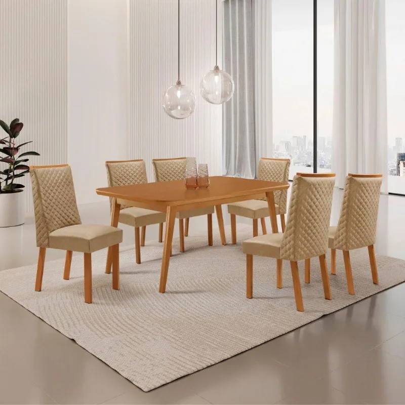Conjunto de Jantar Copper 6 Lugares Tampo MDF Canto Copo Cobre 180CM Moderna - Moderna