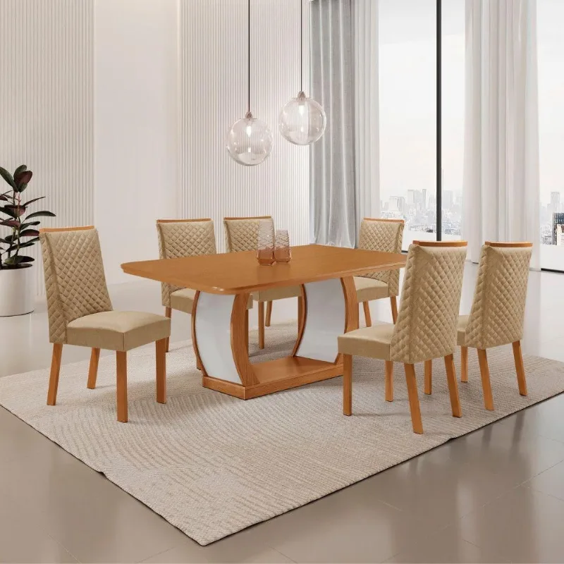 Mesa de Jantar Milena 6 Lugares Retangular MDF 180CM Off White Moderna - Moderna