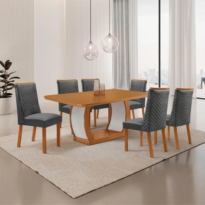 Mesa de Jantar Milena 6 Lugares Retangular MDF 180CM Grafite Moderna