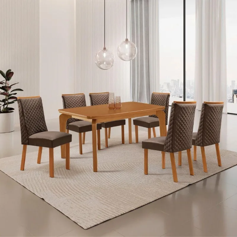 Mesa de Jantar Liz Yasmin 6 Lugares Retangular MDF 180cm Marrom Moderna - Moderna