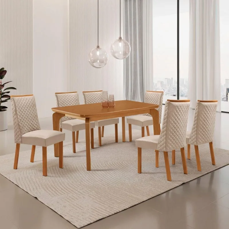 Mesa de Jantar Liz 6 Lugares Retangular MDF 180CM Creme Moderna