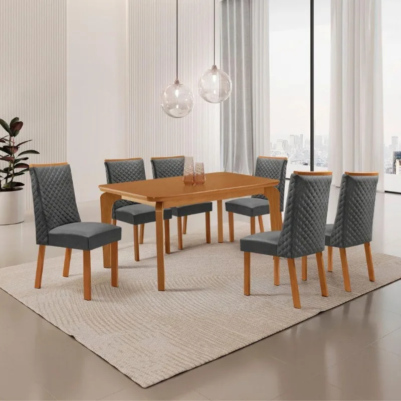 Mesa de Jantar Liz Yasmin 6 Lugares Retangular MDF 180CM Grafite Moderna - Moderna