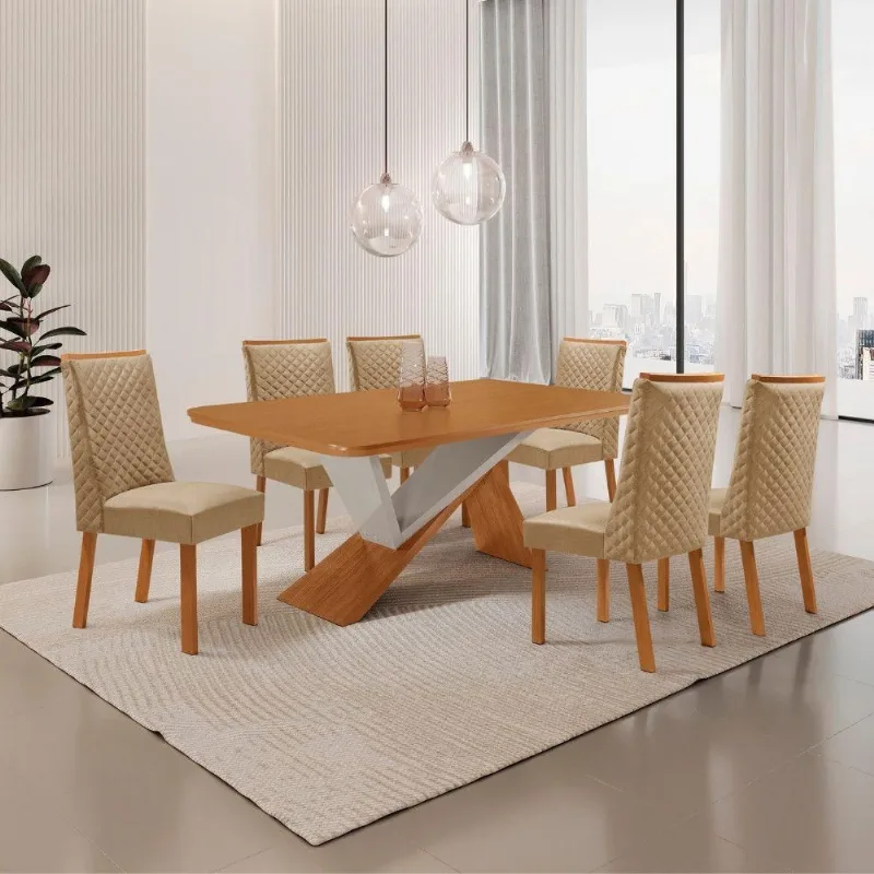 Mesa de Jantar Yasmin 6 Lugares Retangular MDF 180cm Off White Moderna - Moderna