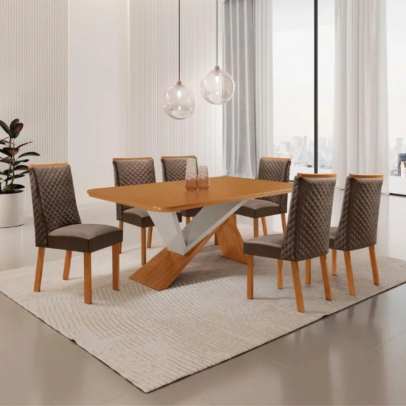 Mesa de Jantar Yasmin 6 Lugares Retangular MDF 180CM Marrom Moderna - Moderna