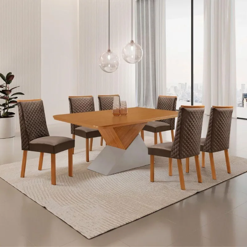 Mesa de Jantar Aster 6 Lugares Retangular MDF 180CM Marrom Moderna