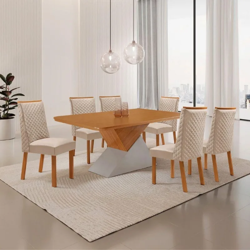 Mesa de Jantar Aster 6 Lugares Retangular MDF 180CM Creme Moderna - Moderna