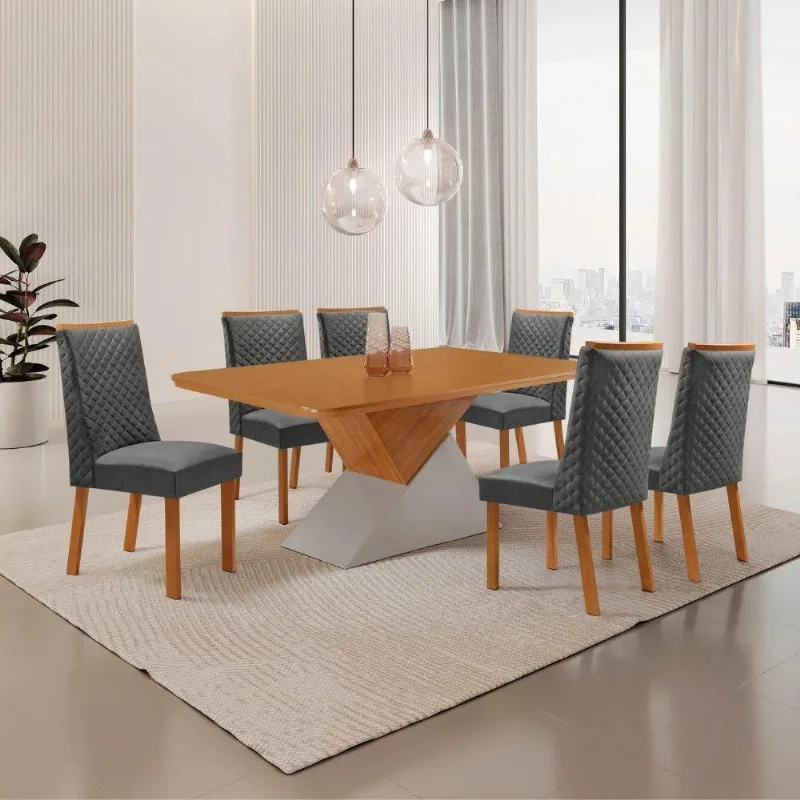 Mesa de Jantar Aster 6 Lugares Retangular MDF 180CM Grafite Moderna