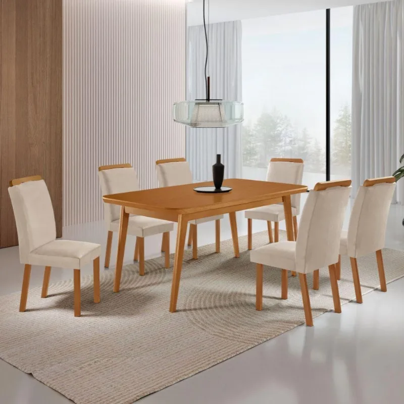 Mesa de Jantar Copper 6 Lugares Retangular MDF 180CM Creme Capuccino Moderna - Moderna