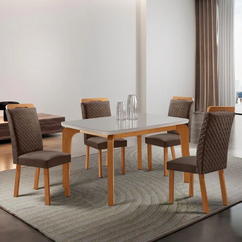 Mesa de Jantar Liz 4 Lugares Retangular MDF 120CM Marrom com Cadeiras Aline Moderna