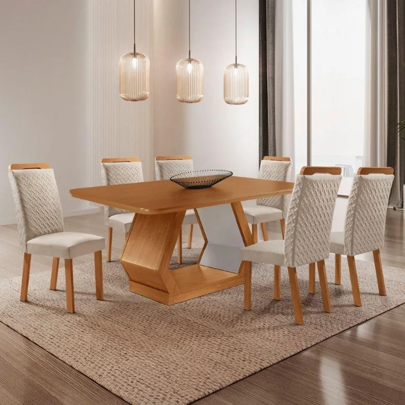 Mesa de Jantar Alvorada 6 Lugares Retangular MDF 180CM Creme Moderna - Moderna
