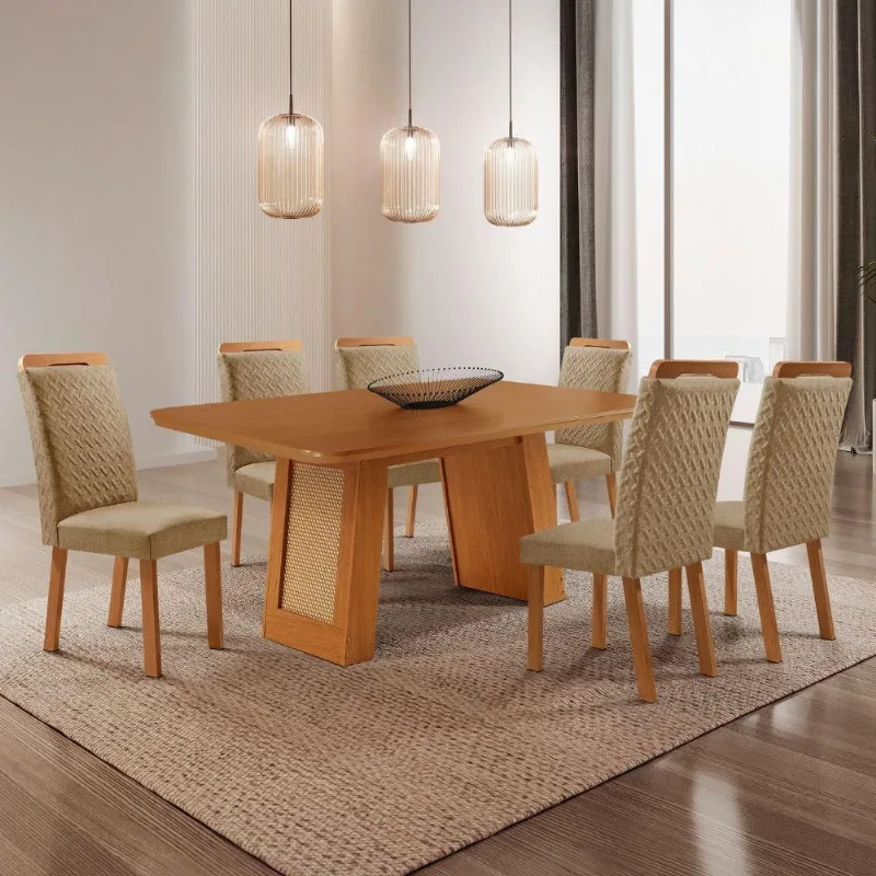 Mesa de Jantar Carolina 6 Lugares Retangular MDF 180CM Amadeirado Moderna - Moderna