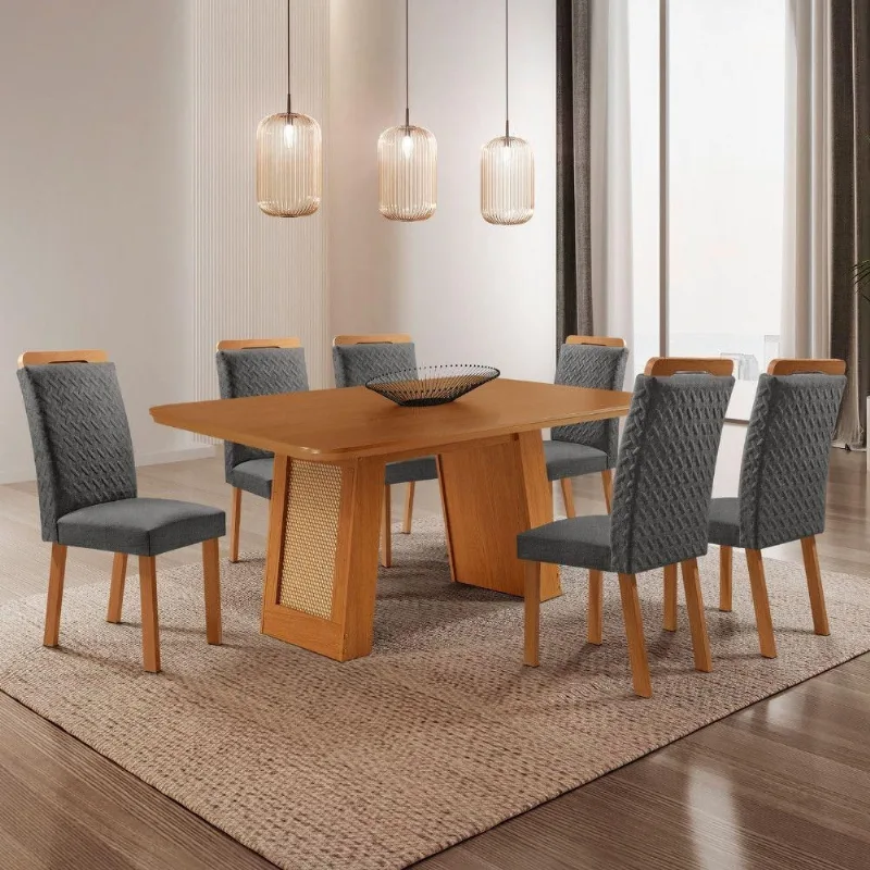 Mesa de Jantar Carolina 6 Lugares Retangular MDF 180CM Grafite Moderna