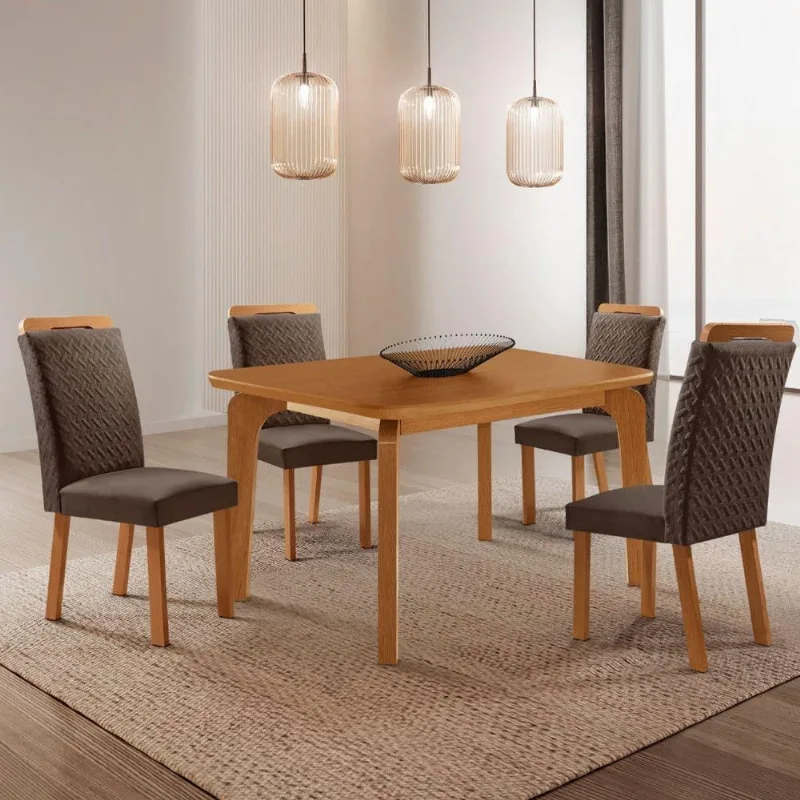 Mesa de Jantar Liz 4 Lugares Quadrada MDF Laminado 120CM Marrom Moderna