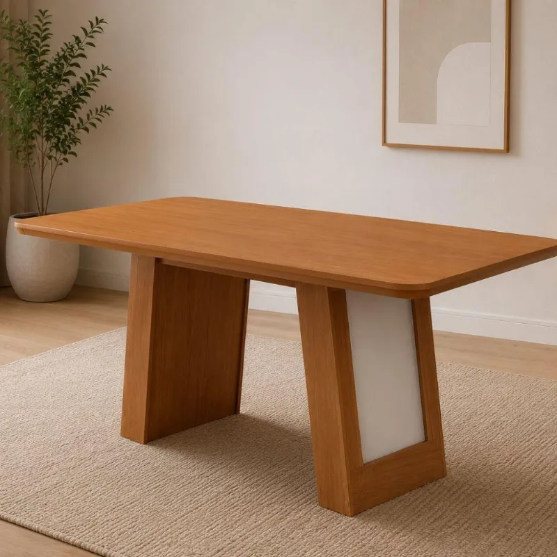 Mesa de Jantar Carolina 6 Lugares Retangular MDF Off White Moderna