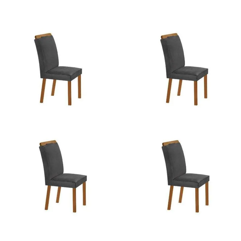 Conjunto De Cadeiras Athenas 4 Cadeiras MDF Linho Grafite Moderna