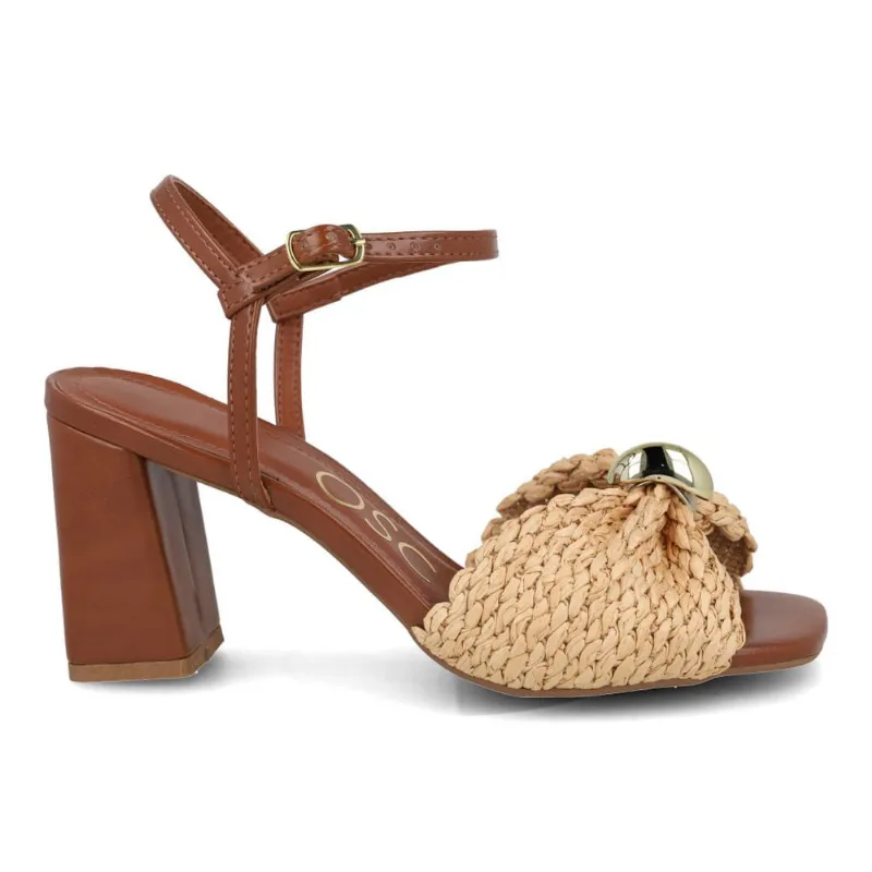 Sandália Salto Bloco OSC Tira Trançada Feminina Marrom 37 NATURAL/NOGUEIRA